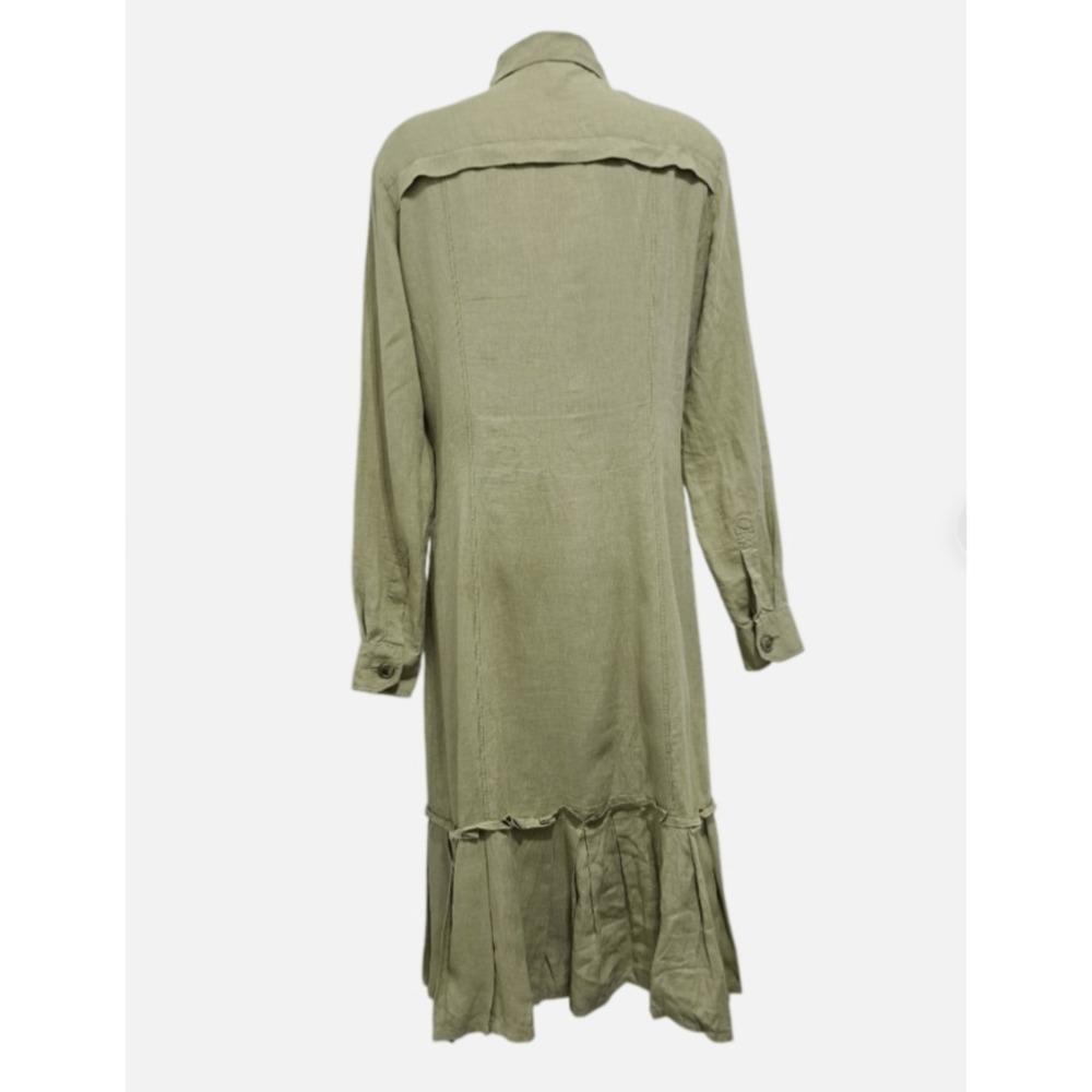 Weekend Max Mara Linen Lagenlook Olive Green Shirt Midi Dress Size 4 - Picture 2 of 8